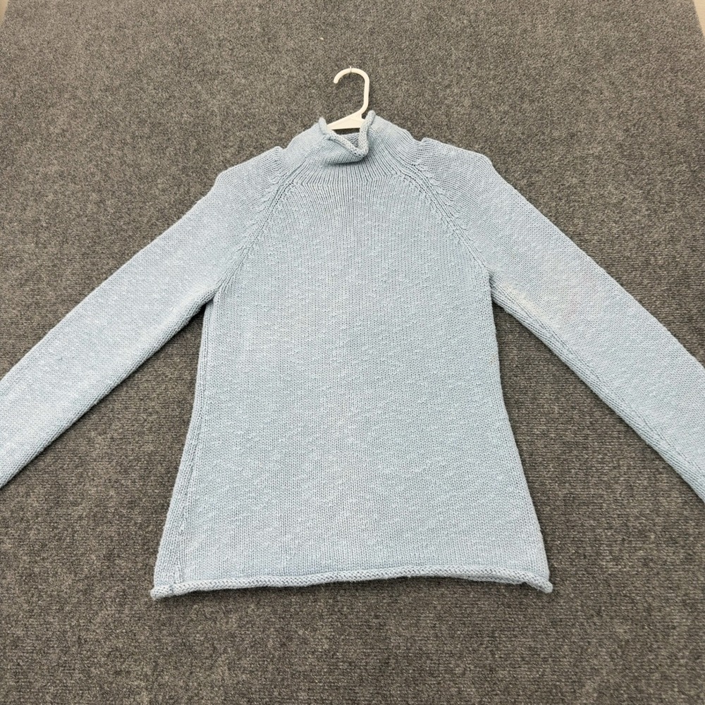 LL Bean Sweater Womens S Blue Cotton Mock Neck Roll Neck Casual Classic
